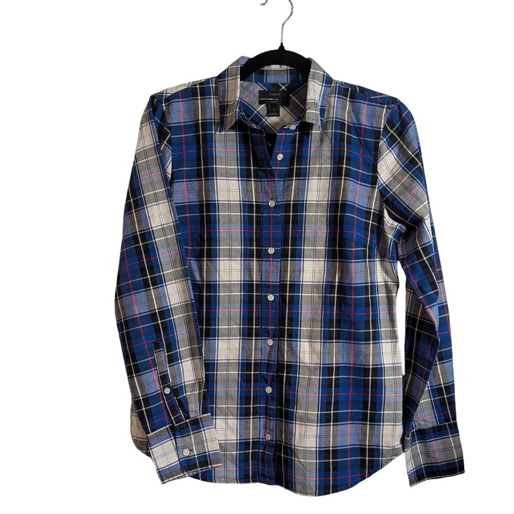J.Crew The Perfect Shirt Womens 4‎ Blue Plaid Long Sleeve Button Down